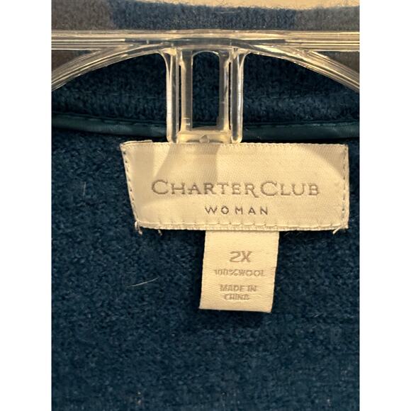 Charter Club Woman Wool Jacket Cardigan Plus Size 2X Teal - Picture 3 of 5